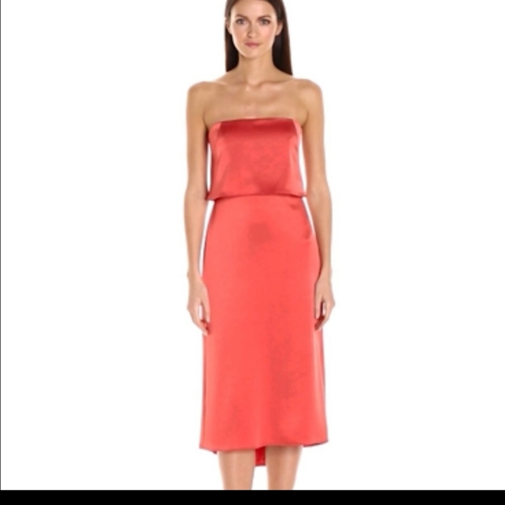 Halston Heritage Red Strapless Midi Dress